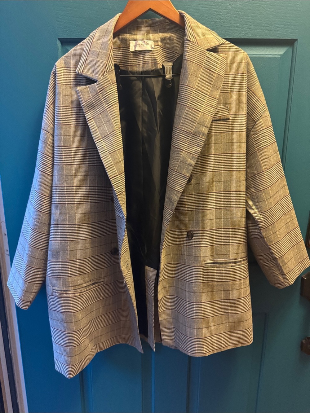 Plaid Double-Breasted oversized zoot suite style Blazer in Neutral Tones- 44